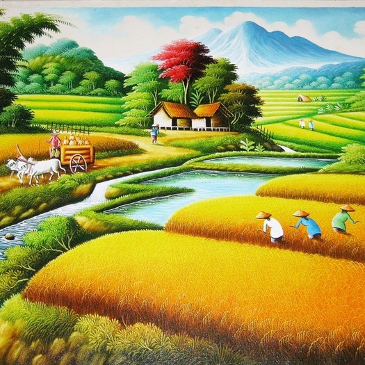 Detail Gambar Sawah Padi Lukisan Nomer 2