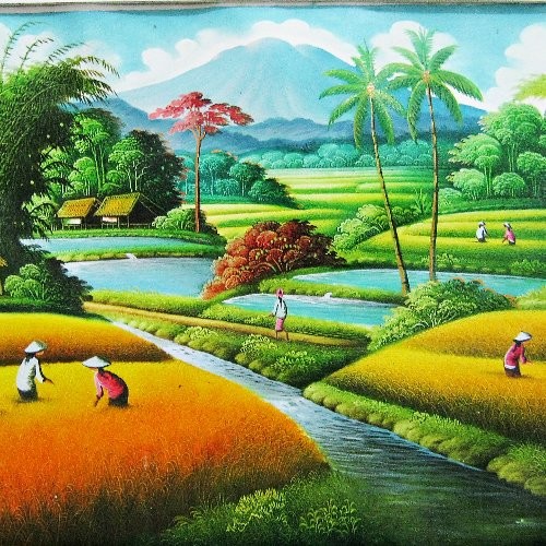 Detail Gambar Sawah Padi Lukisan Nomer 20