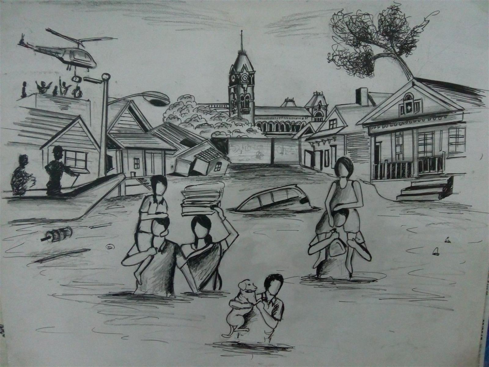 Detail Gambar Sketsa Banjir Nomer 42