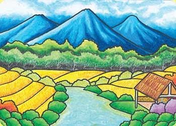 Detail Gambar Sketsa Pemandangan Gunung Dan Sawah Nomer 19