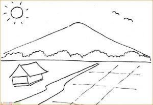 Detail Gambar Sketsa Pemandangan Gunung Dan Sawah Nomer 5