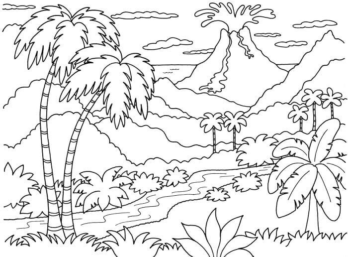 Detail Gambar Sketsa Pemandangan Gunung Dan Sawah Nomer 43