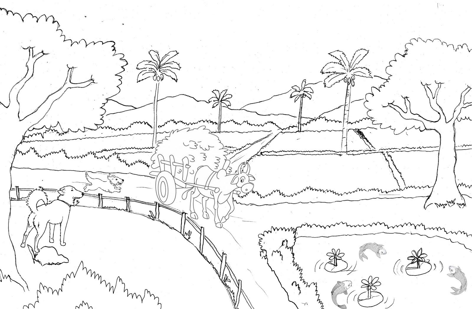 Detail Gambar Sketsa Pemandangan Gunung Dan Sawah Nomer 56