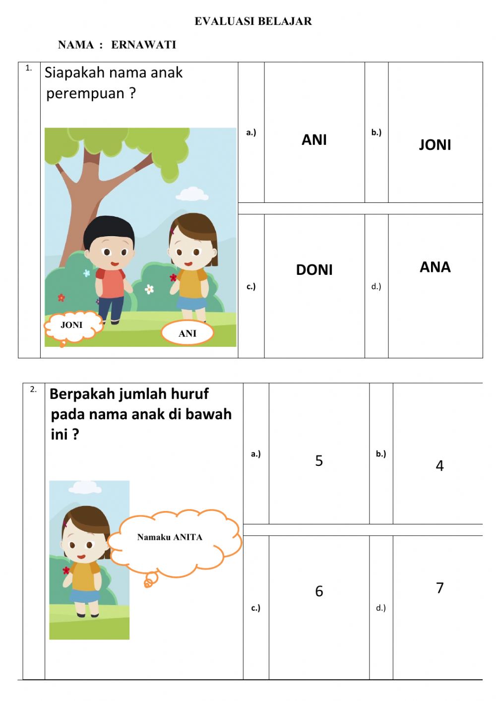 Detail Gambar Soal Huruf Kelompok Bermain Nomer 17