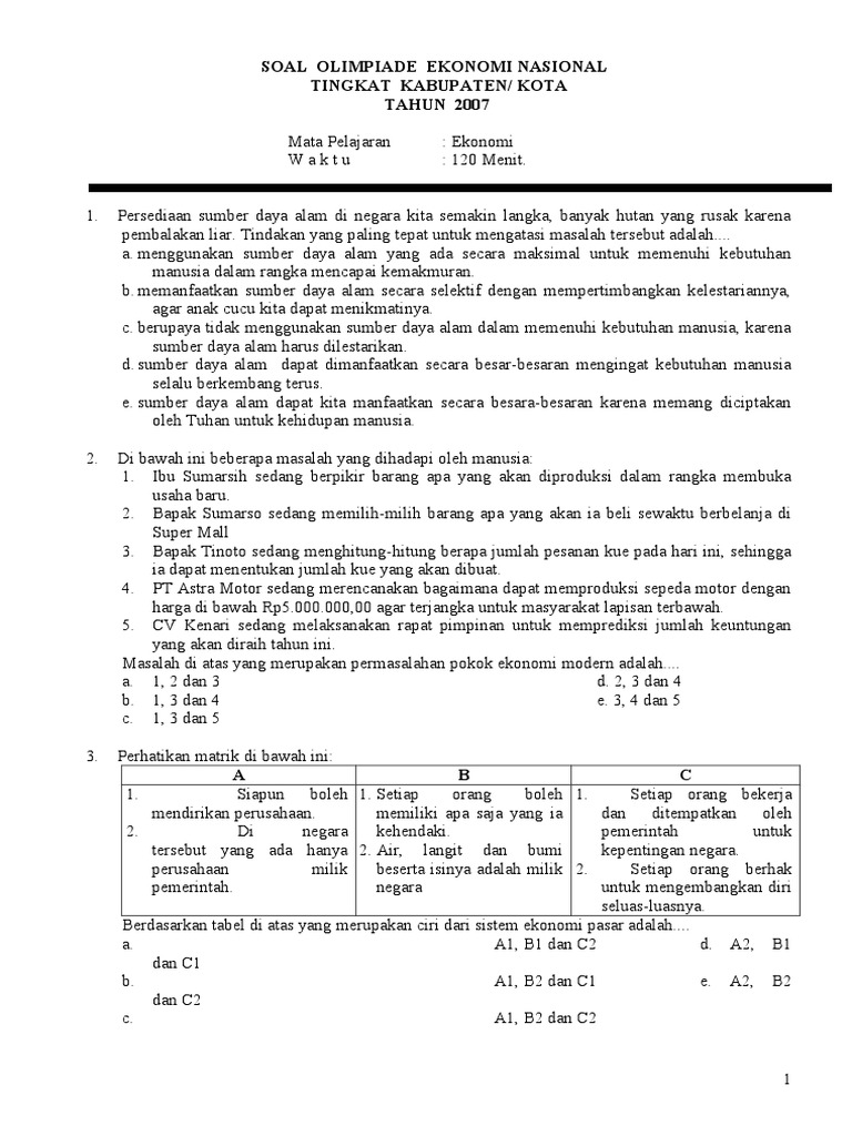 Gambar Soal Olimpiade Ekonomi - KibrisPDR