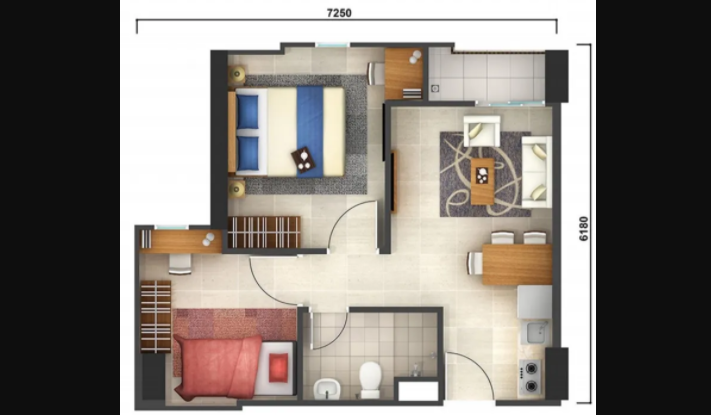 Detail Denah Apartemen Mewah 2 Kamar Nomer 49