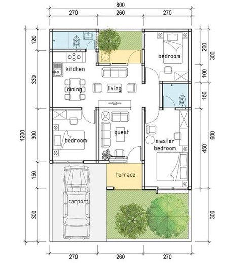 Detail Denah Gambar Rumah 3 Kamar Nomer 46