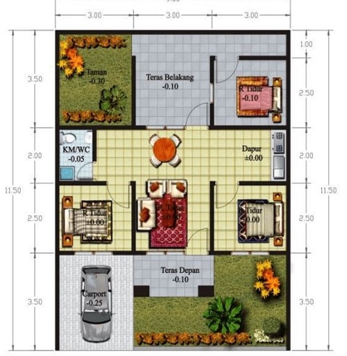 Detail Denah Rumah 1 Lantai 3 Kamar Tidur Nomer 35