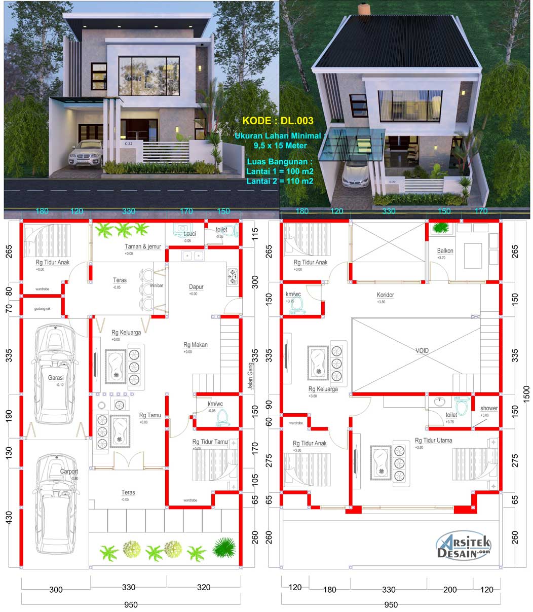 Detail Denah Rumah 2 Lantai 2 Kamar Tidur Nomer 15