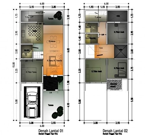 Detail Denah Rumah 2 Lantai 2 Kamar Tidur Nomer 34