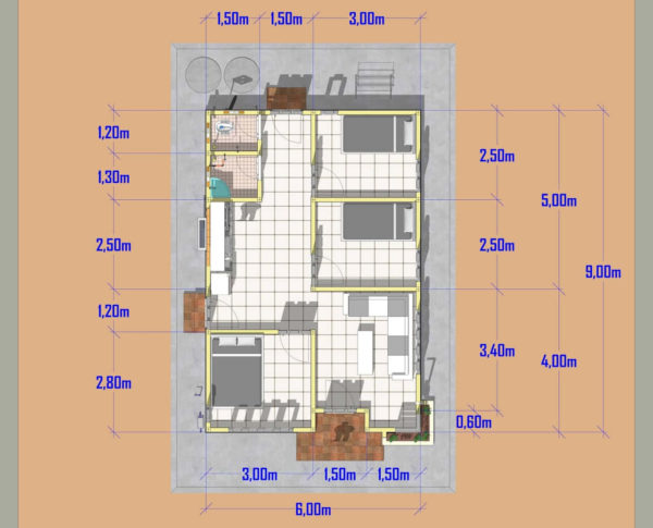 Detail Denah Rumah 3 Kamar Sederhana Nomer 29