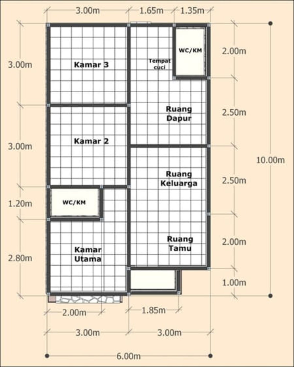 Detail Denah Rumah 8x14 3 Kamar Nomer 35