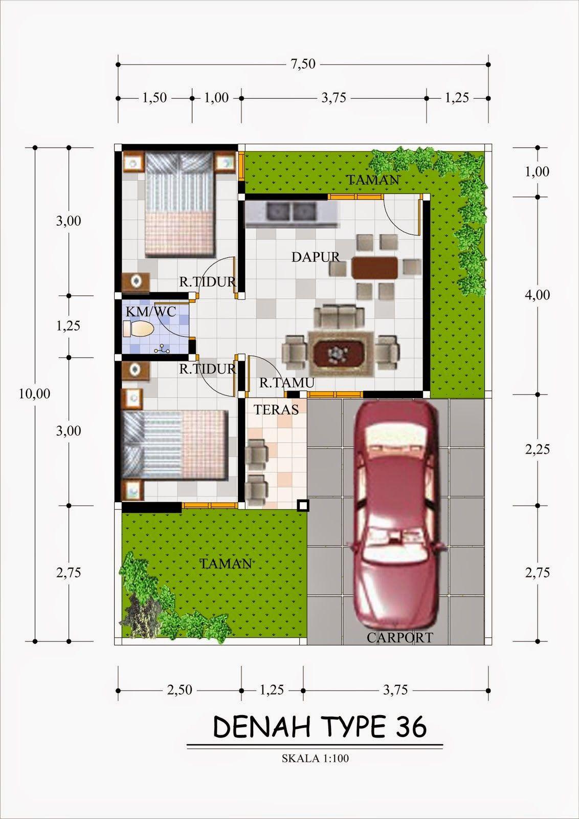 Detail denah rumah 8x14 memanjang koleksi nomer 20