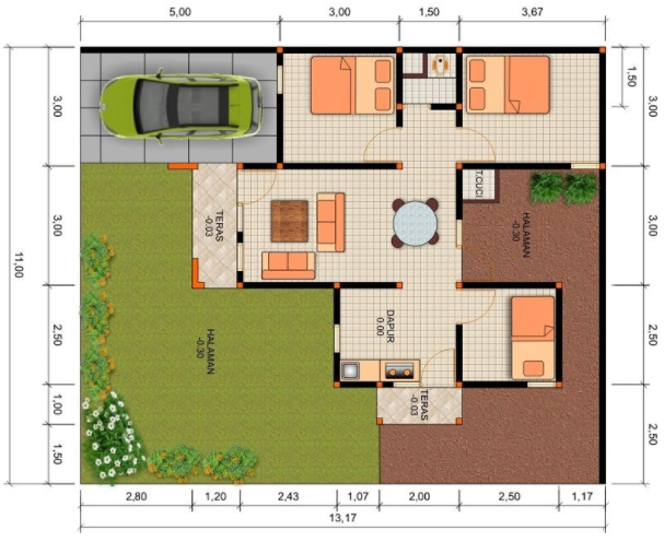 Detail Denah Rumah 8x7 2 Kamar Nomer 42