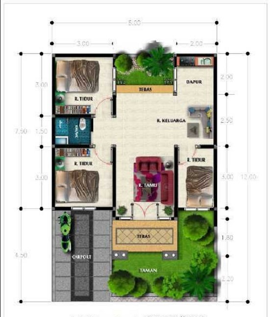 Detail Denah Rumah Dengan Taman Di Tengah Nomer 48