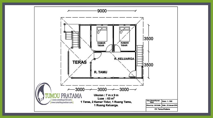 Detail Denah Rumah Kayu 2 Kamar Nomer 26