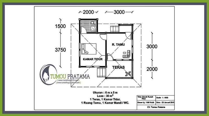 Detail Denah Rumah Kayu 3 Kamar Nomer 19