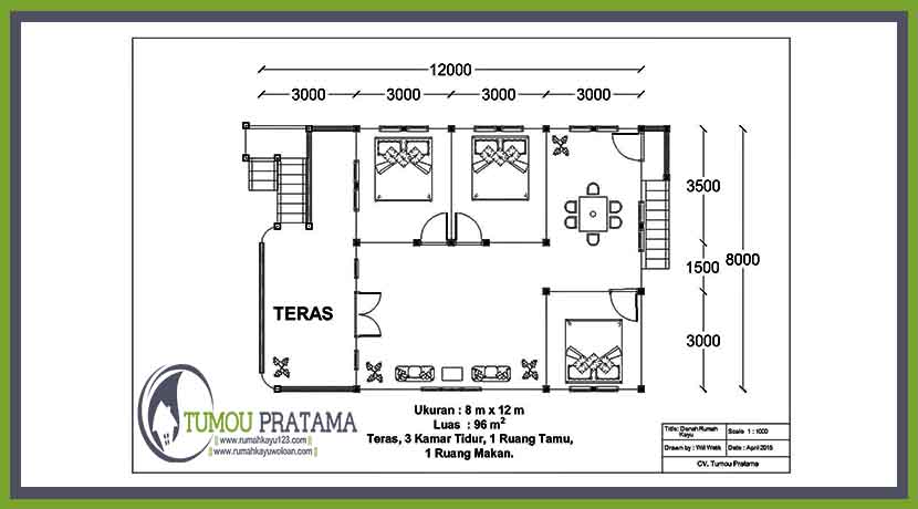 Detail Denah Rumah Kayu 3 Kamar Nomer 9