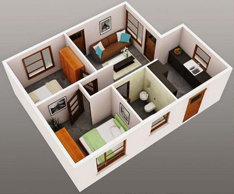 Detail Denah Rumah Minimalis 2 Kamar Tidur 1 Lantai Nomer 15