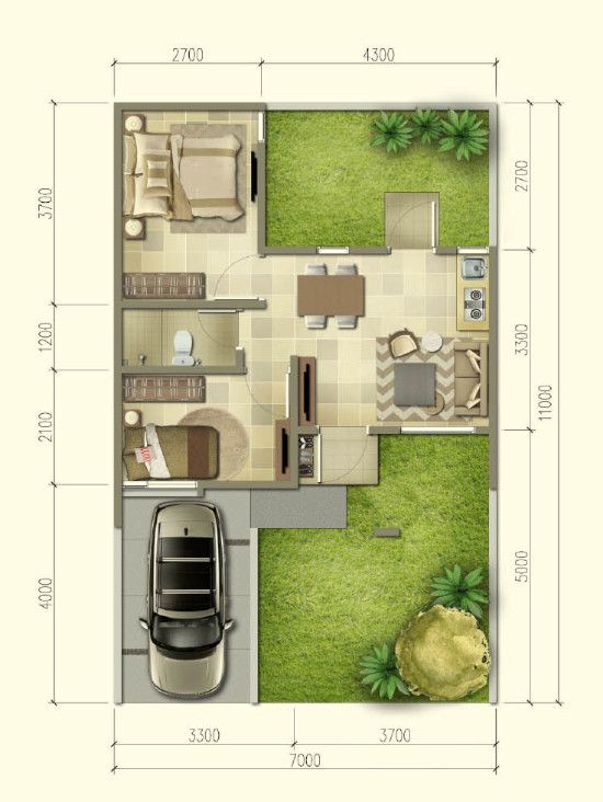 Detail Denah Rumah Minimalis 2 Kamar Tidur 1 Lantai Nomer 34