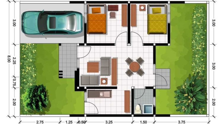 Detail Denah Rumah Minimalis 2 Kamar Type 36 Nomer 12