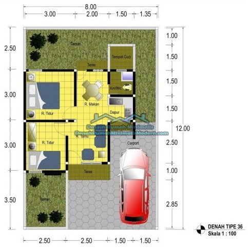 Detail Denah Rumah Minimalis 2 Kamar Type 36 Nomer 17