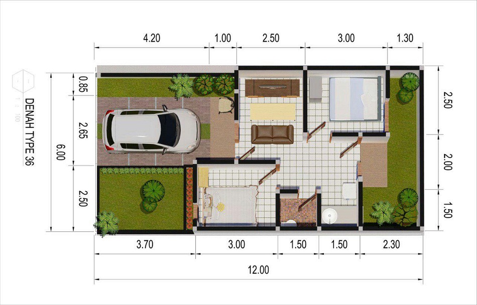 Detail Denah Rumah Minimalis 2 Kamar Type 36 Nomer 23