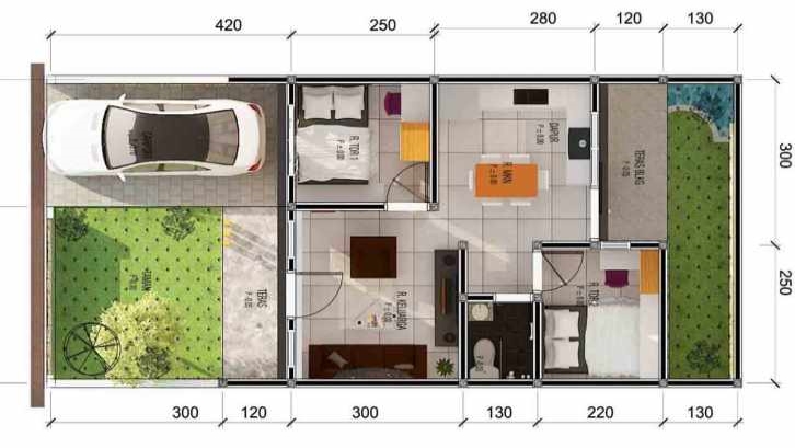 Detail Denah Rumah Minimalis 2 Kamar Type 36 Nomer 33