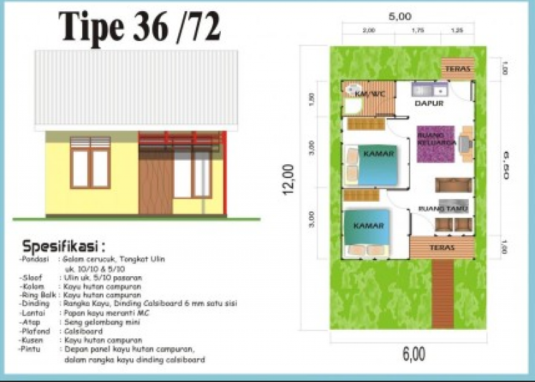 Detail Denah Rumah Minimalis 3 Kamar Tidur Type 36 Nomer 18