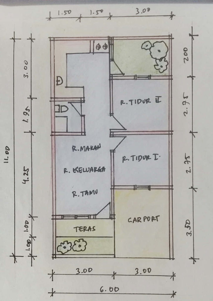 Detail Denah Rumah Minimalis 3 Kamar Tidur Type 36 Nomer 23