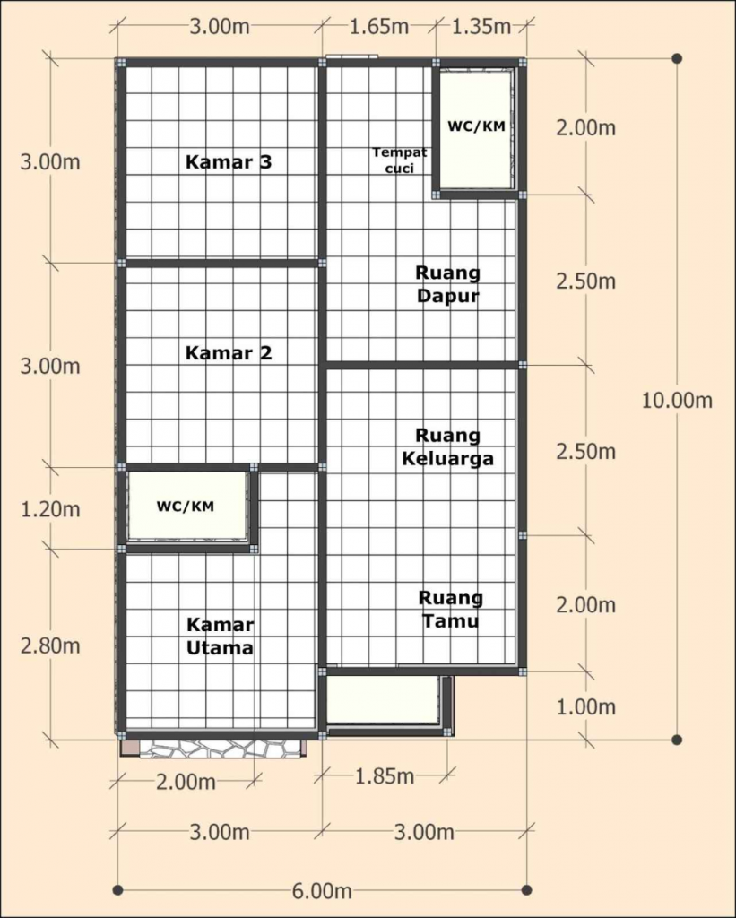 Detail Denah Rumah Minimalis 6x10 3 Kamar Nomer 6