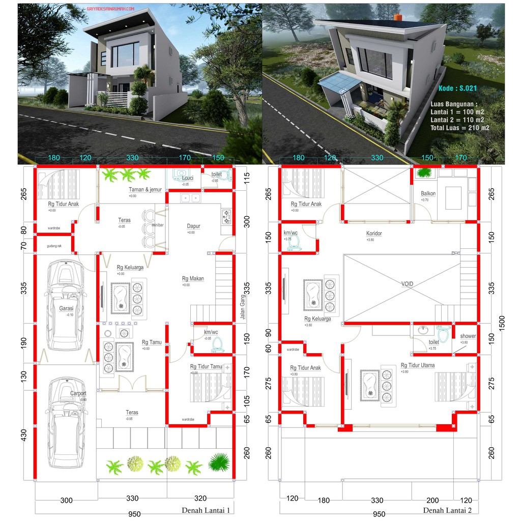 Detail Denah Rumah Modern 2 Lantai Nomer 53