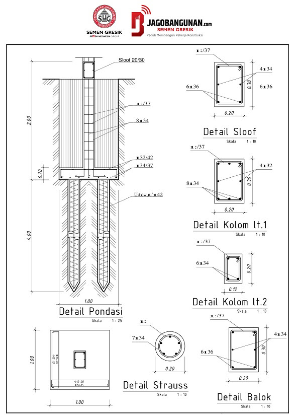 Detail Gambar Standar Pembesian Balok Utama Lantai 2 Nomer 9