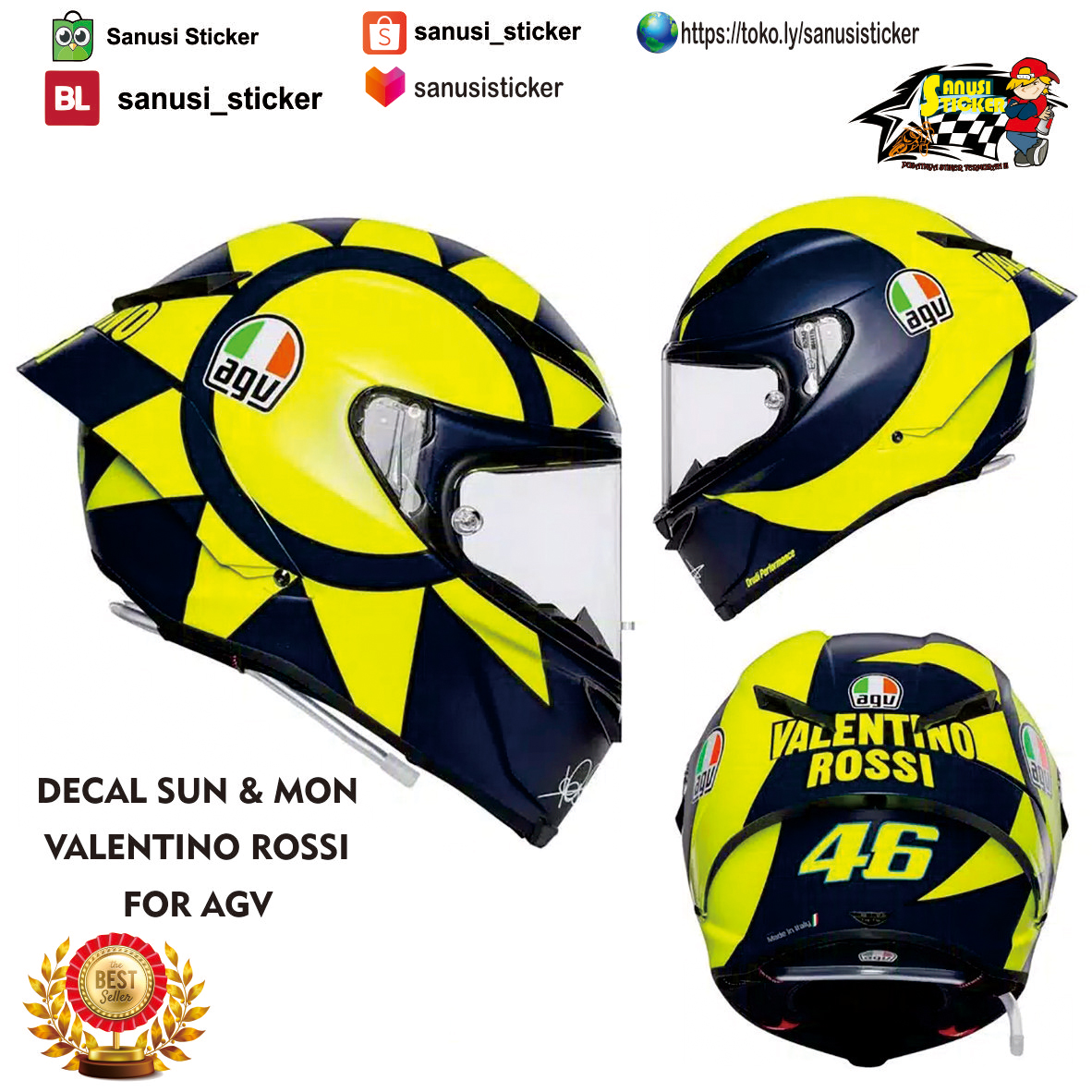 Detail Gambar Stiker Helm Valentino Rossi Nomer 2