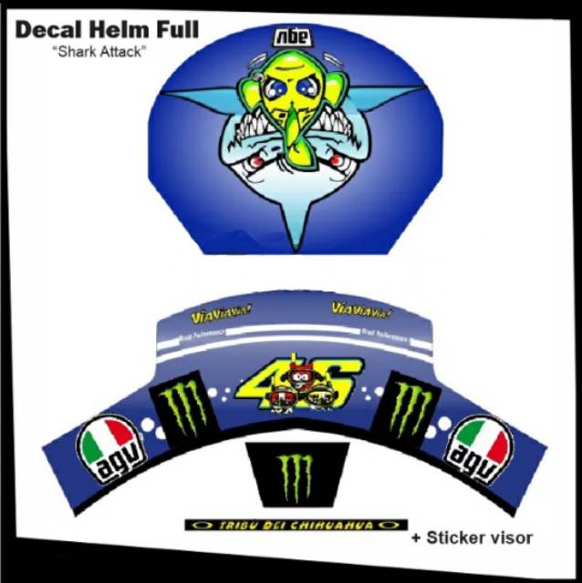 Detail Gambar Stiker Helm Valentino Rossi Nomer 23