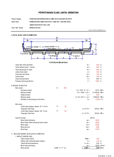 Detail Gambar Struktur Penulangan Jembatan Nomer 37