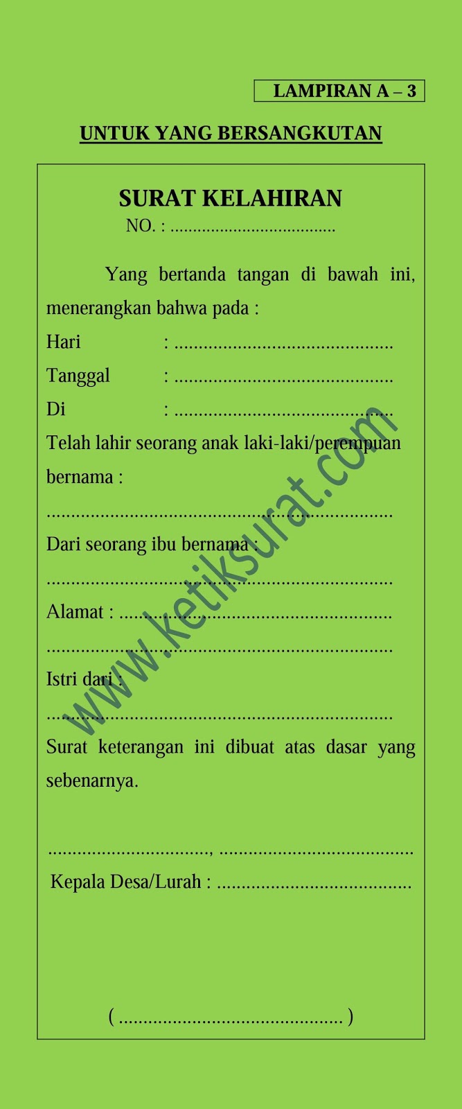 Detail Gambar Surat Keterangan Lagir Nomer 31