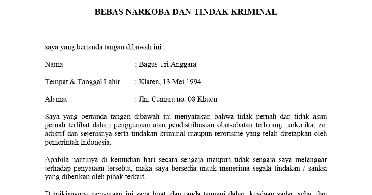 Detail Gambar Surat Pernyataan Bebas Narkoba Nomer 32