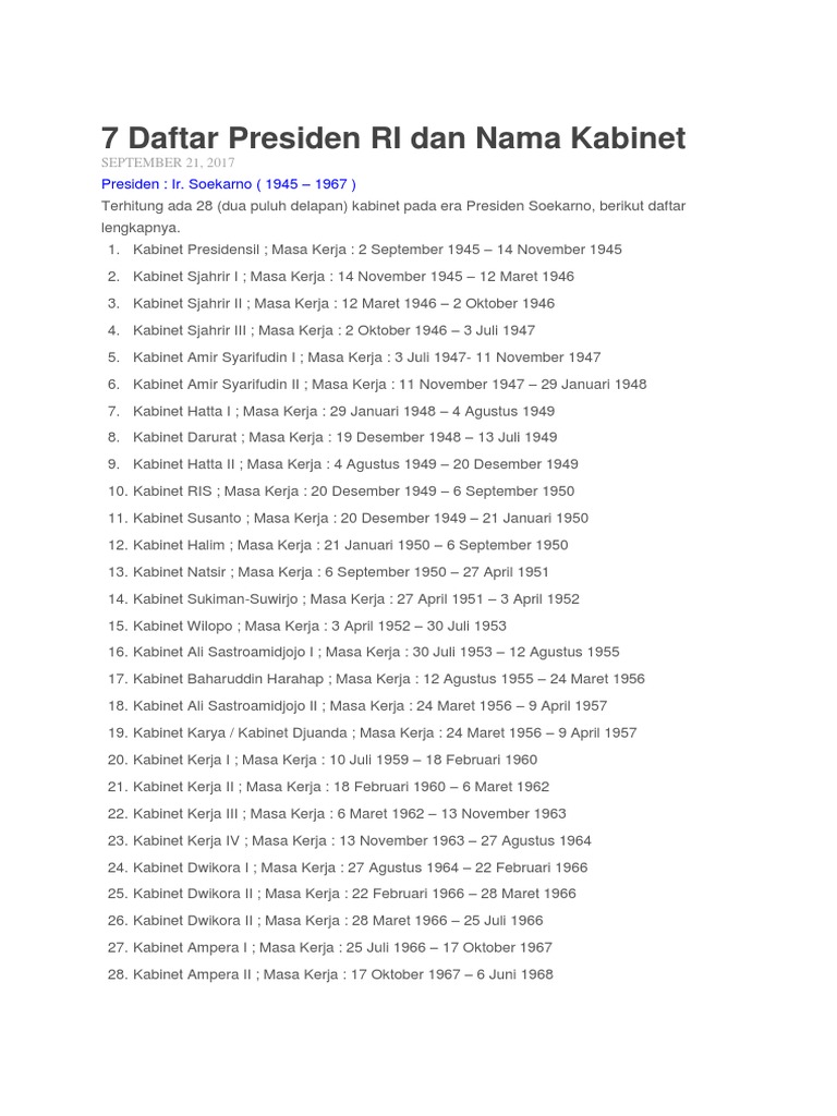 Detail Gambar Tabel Nama Kabinet Semua Era Presiden Ri Nomer 2