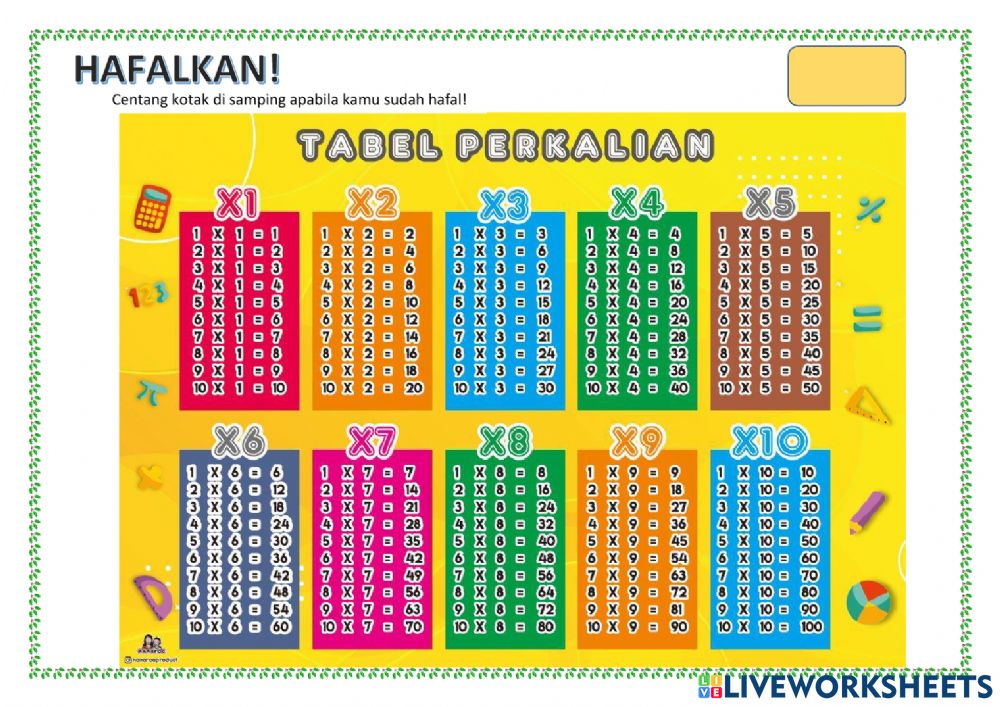 Detail Gambar Tabel Perkalian Nomer 6