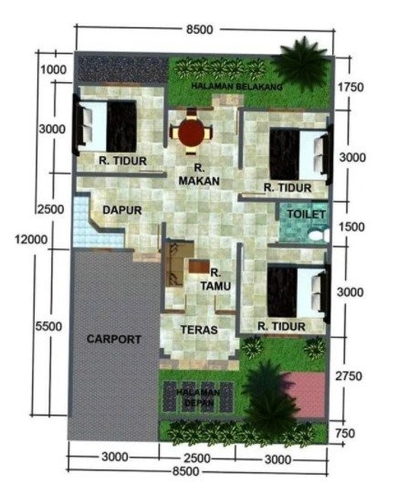 Detail Denah Rumah Tiga Kamar Tidur Nomer 22