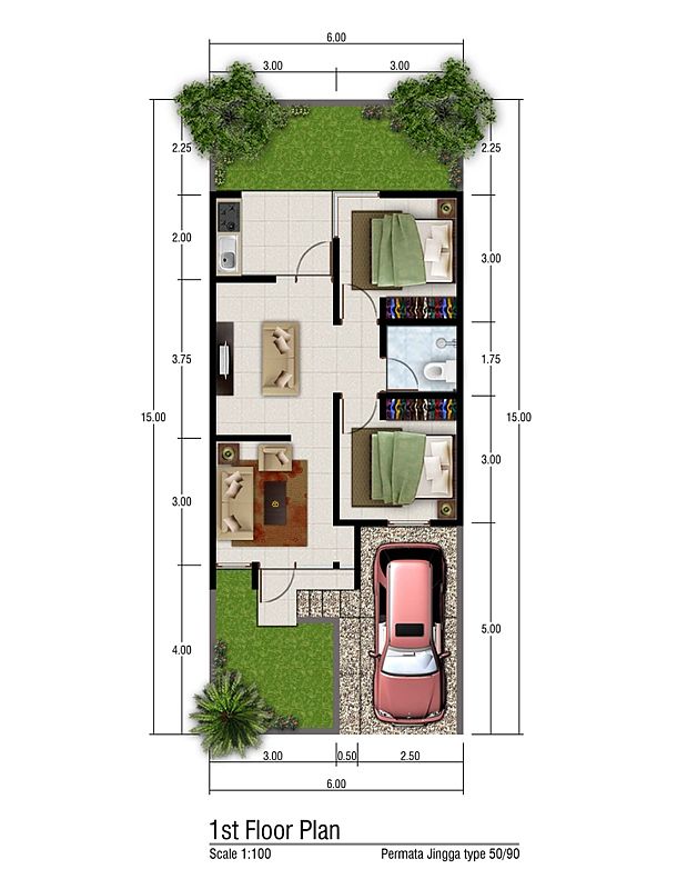 Detail Denah Rumah Type 50 Nomer 4