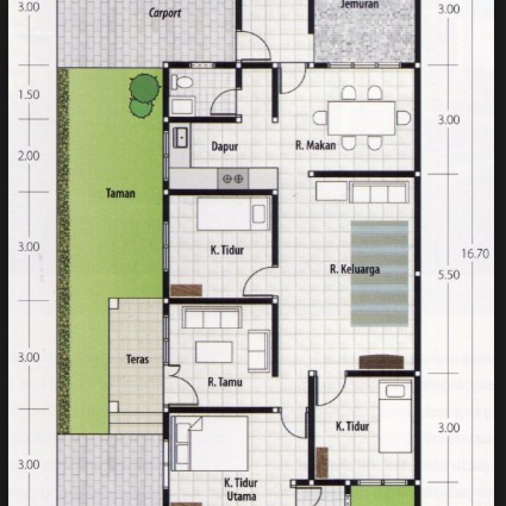 Detail Denah Rumah Ukuran 12x12 Kamar 3 Tambah Garasi Sama Warung Nomer 18