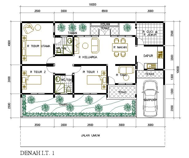 Detail Denah Rumah Ukuran 12x12 Kamar 3 Tambah Garasi Sama Warung Nomer 8