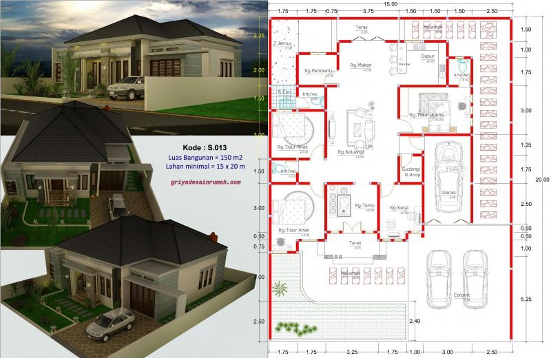 Detail Denah Rumah Ukuran 20x15 Nomer 19