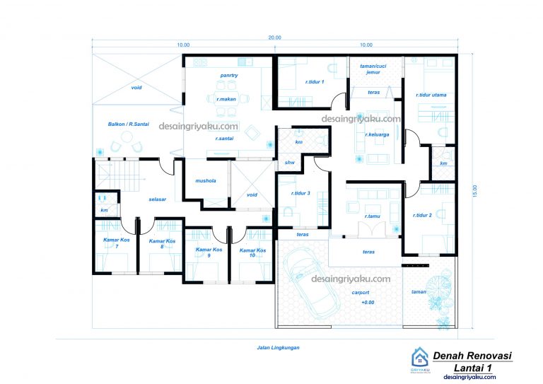 Detail Denah Rumah Ukuran 20x15 Nomer 39