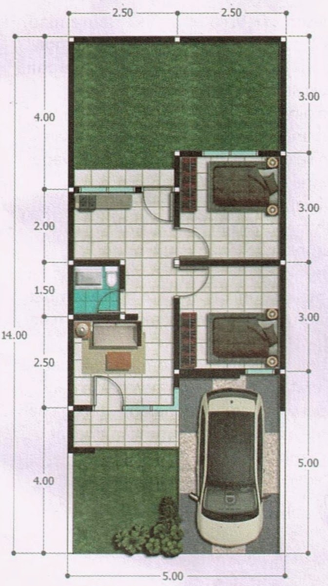 Detail Denah Rumah Ukuran 5x14 Nomer 13