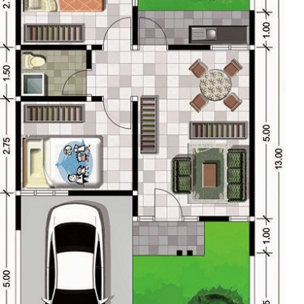 Detail Denah Rumah Ukuran 5x14 Nomer 23