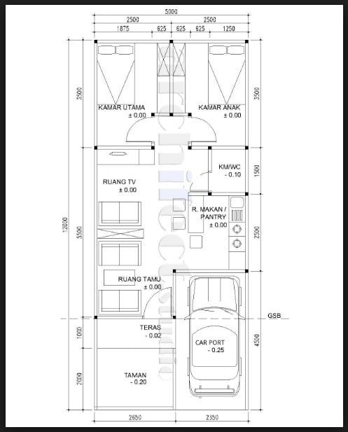 Detail Denah Rumah Ukuran 5x14 Nomer 29