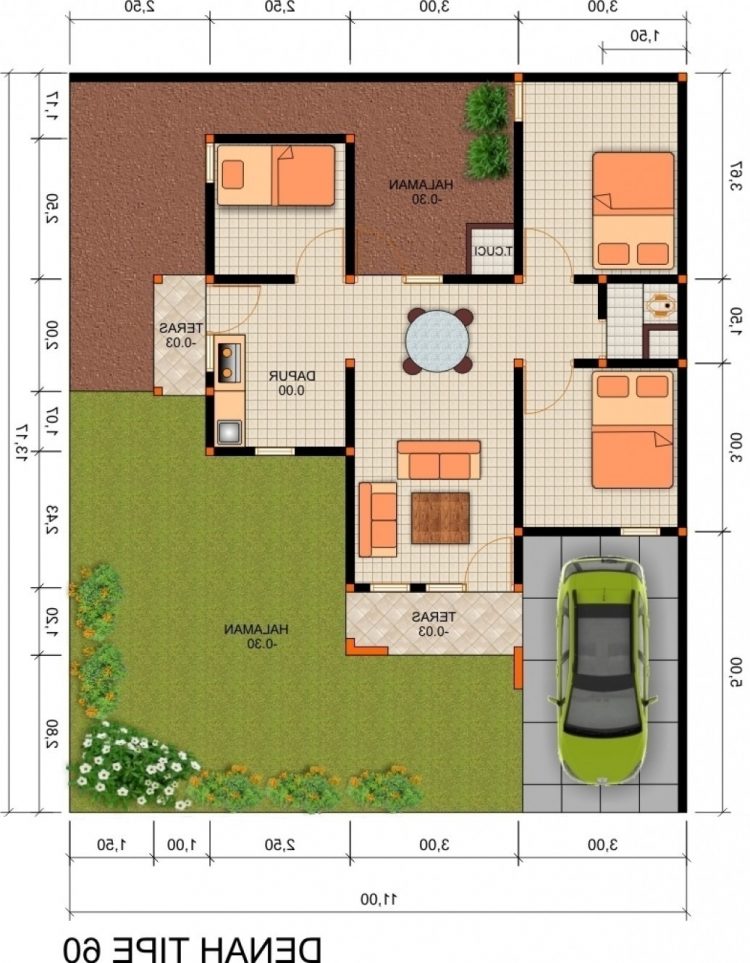 Detail Denah Rumah Ukuran 8x11 Meter Nomer 42